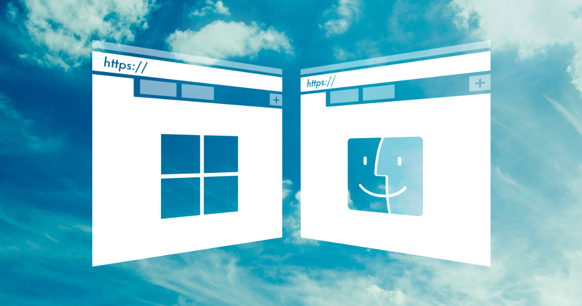 Browser windows with the Windows and macOS logos
